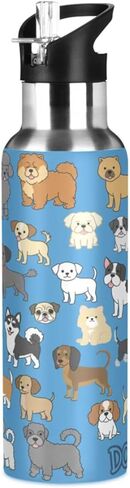 زجاجة مياه زرقاء بعلم الولايات المتحدة مع غطاء من القش للأولاد معزولة من الفولاذ المقاوم للصدأ قارورة مياه رياضية، 20 أونصة باردة وساخنة in Kuwait