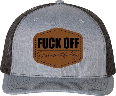 Fuck Off Disrespectfully Hat, Leatherette Patch Dad Hat, Richardson 112 Cap, CapDaddy, Heather Grey/Black in Saudi Arabia