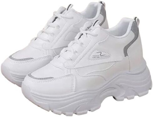 Women's Fashion Chunky Sneakers - Casual Lace Up Heightening Low Top Trainers, Trendy Wedge Sports Shoes - for Casual & Sporty Occasions in Kuwait