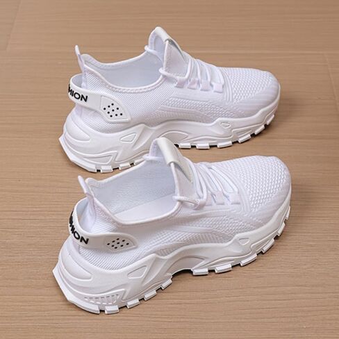 Women's Solid Color Breathable Knit Running Shoes - Lightweight Soft Sole Sneakers for Walking, Gym, Sports - Anti-Slip Lace-Up Low-Top Athletic Shoes in Saudi Arabia