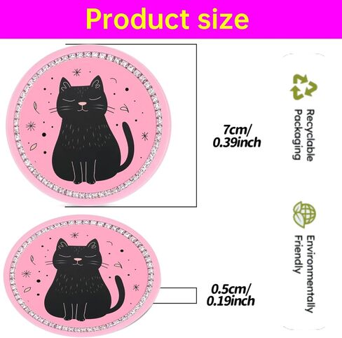 2 Pack Cute Cat Car Coasters for Women, 2.75" Absorbent Silicone Cup Holder Inserts – Pastel Pink Coffee & Books Design with Enjoy The Ride Quote, Cozy Auto Interior Decor Gifts in Saudi Arabia