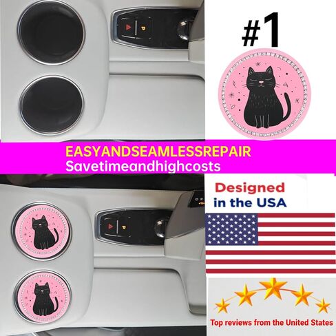 2 Pack Cute Cat Car Coasters for Women, 2.75" Absorbent Silicone Cup Holder Inserts – Pastel Pink Coffee & Books Design with Enjoy The Ride Quote, Cozy Auto Interior Decor Gifts in Saudi Arabia