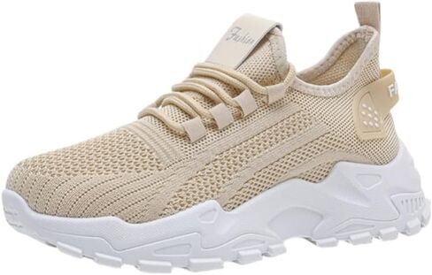 Women's Solid Color Breathable Knit Running Shoes - Lightweight Soft Sole Sneakers for Walking, Gym, Sports - Anti-Slip Lace-Up Low-Top Athletic Shoes in Saudi Arabia