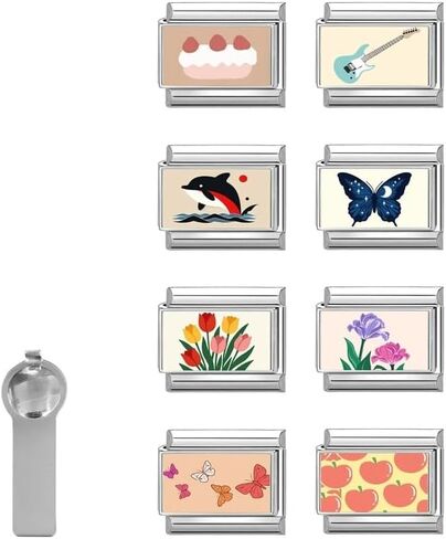 Italian Charms Only Charm Silver 8Pcs and Tools 9mm Guitar Butterfly Italian Modular Charm Bracelet Link Handmade DIY Module Jewelry Gifts in Kuwait