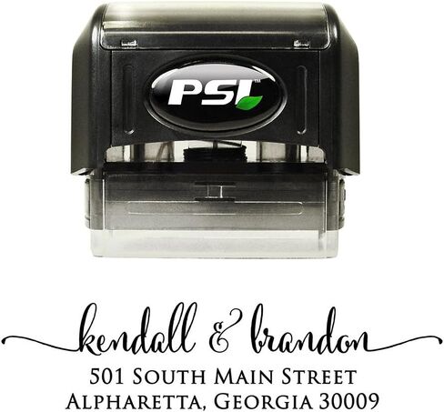 Custom Address Stamp - Self Inking Rubber Stamp - Calligraphy Script Return Address Stamper, Filled with Black Ink in Kuwait