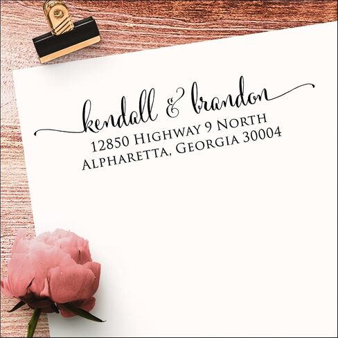 Custom Address Stamp - Self Inking Rubber Stamp - Calligraphy Script Return Address Stamper, Filled with Black Ink in Kuwait