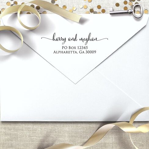 Custom Address Stamp - Self Inking Rubber Stamp - Calligraphy Script Return Address Stamper, Filled with Black Ink in Kuwait