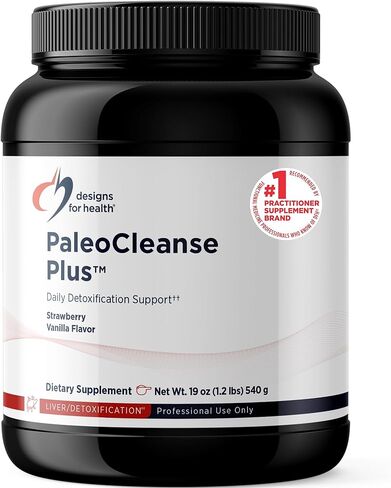 Designs for Health PaleoCleanse Plus - Detox Powder with 18g Bone Broth Protein, Antioxidant Herbs, Vitamins + Minerals - Smoothie Shake Drink Mix, Strawberry-Vanilla Flavor (15 Servings / 540g) in Kuwait