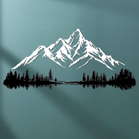 Slickss Metal Mountain Wall Art, Large 32x15 Inch Mountain Forest Silhouette, Modern Nature Themed Metal Wall Decor for Living Room, Bedroom, Office in Kuwait