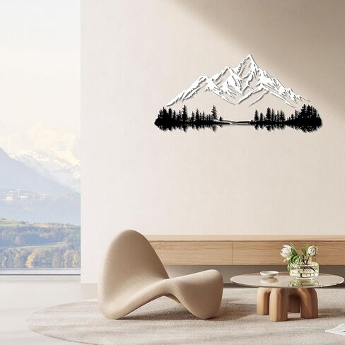 Slickss Metal Mountain Wall Art, Large 32x15 Inch Mountain Forest Silhouette, Modern Nature Themed Metal Wall Decor for Living Room, Bedroom, Office in Kuwait