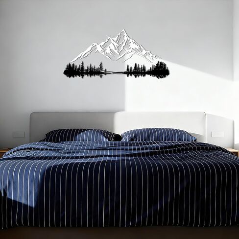 Slickss Metal Mountain Wall Art, Large 32x15 Inch Mountain Forest Silhouette, Modern Nature Themed Metal Wall Decor for Living Room, Bedroom, Office in Kuwait