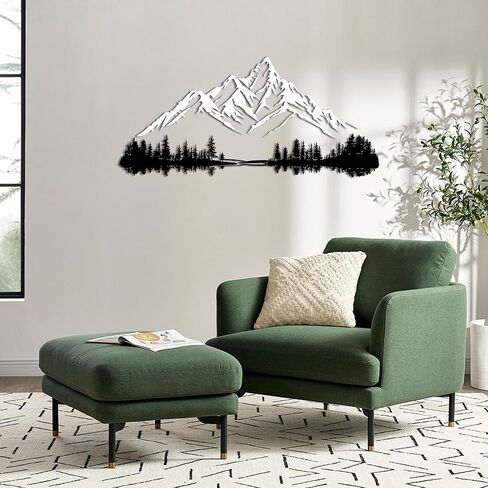 Slickss Metal Mountain Wall Art, Large 32x15 Inch Mountain Forest Silhouette, Modern Nature Themed Metal Wall Decor for Living Room, Bedroom, Office in Kuwait