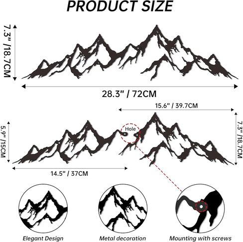 YATEASLU Black Metal Mountain Wall Decor, Minimalist Mountain Range Line Art for Living Room Bedroom, Modern Home Office Wall art(28.3" x 7.4") in Kuwait