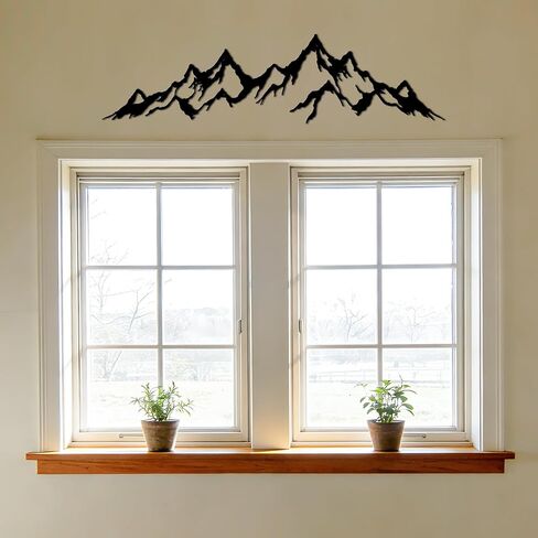 YATEASLU Black Metal Mountain Wall Decor, Minimalist Mountain Range Line Art for Living Room Bedroom, Modern Home Office Wall art(28.3" x 7.4") in Kuwait