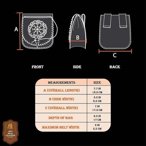 Mythrojan Viking Leather Belt Pouch, Embossed Norse Medieval Waist Bag with Toggle Closure, LARP Cosplay Reenactment & Renaissance Fair Leather Pouch, 7.7" x 7" Brown in Saudi Arabia