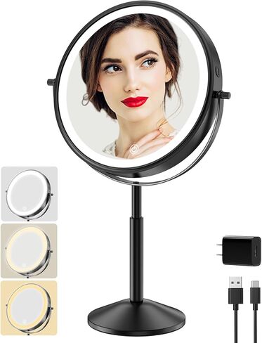 Large 9" Professional Lighted Makeup Mirror - Height & Brightness Adjustable, Rechargeable 2-Sided 1x/10x Magnifying HD Brighter Mirror- 88 Surgical-grade LEDs, 3 Colors Dimmable, 360° Swivel (Chrome) in Saudi Arabia