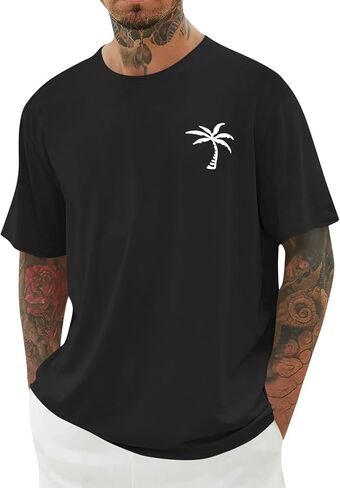 Mens Short Sleeve T-Shirt Graphic Loose Fit Tee Crew Neck Palm Tree Summer Shirts in Kuwait