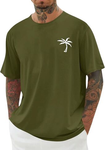 Mens Short Sleeve T-Shirt Graphic Loose Fit Tee Crew Neck Palm Tree Summer Shirts in Saudi Arabia