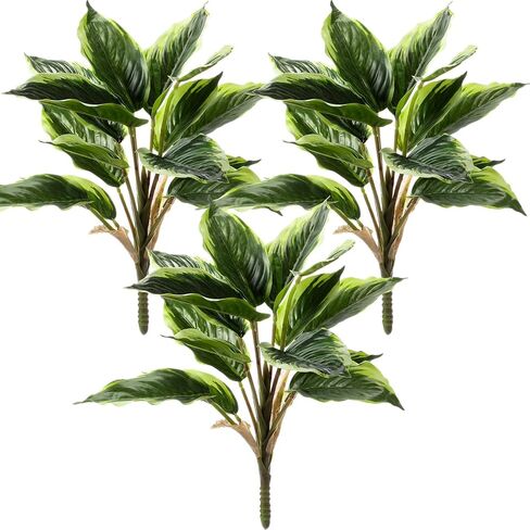 Hotop 3 Pack Variegated Hosta Artificial Plant for Summer Outdoor Decoration, 15.8" Faux Green Dieffenbachia Plant Greenery Aesthetic House Plants Outdoor Shrubs Indoor Office Yard Planter Filler in Saudi Arabia