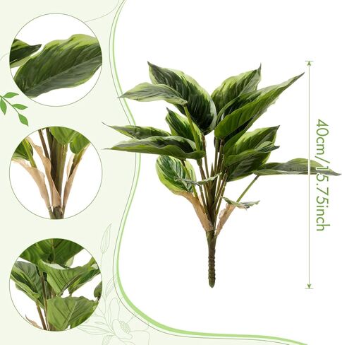 Hotop 3 Pack Variegated Hosta Artificial Plant for Summer Outdoor Decoration, 15.8" Faux Green Dieffenbachia Plant Greenery Aesthetic House Plants Outdoor Shrubs Indoor Office Yard Planter Filler in Saudi Arabia