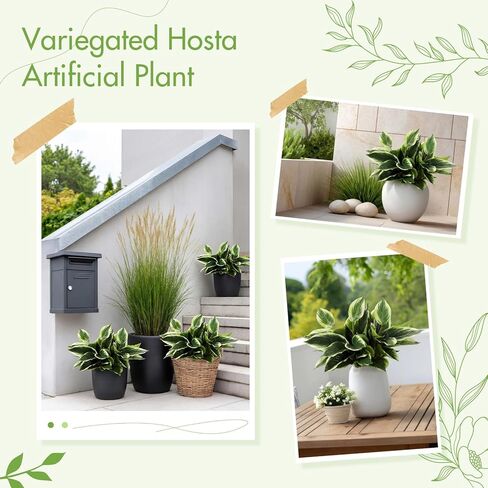 Hotop 3 Pack Variegated Hosta Artificial Plant for Summer Outdoor Decoration, 15.8" Faux Green Dieffenbachia Plant Greenery Aesthetic House Plants Outdoor Shrubs Indoor Office Yard Planter Filler in Saudi Arabia