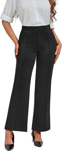 Dress Pants Women Business: Pants Tummy Control Office Straight Leg Trousers High Waisted Ladies Slacks Black in Saudi Arabia