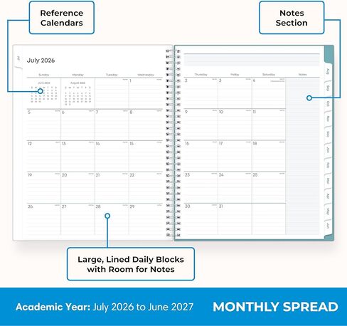 Blue Sky 2026-2027 Weekly and Monthly Academic Year Teacher Lesson Planner Calendar, July 2026 - June 2027, 8.5" x 11", Clear Pocket Cover, Wirebound, Laminated Tabs, Storage Pocket, Dots in Saudi Arabia