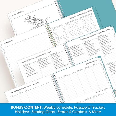 Blue Sky 2026-2027 Weekly and Monthly Academic Year Teacher Lesson Planner Calendar, July 2026 - June 2027, 8.5" x 11", Clear Pocket Cover, Wirebound, Laminated Tabs, Storage Pocket, Dots in Saudi Arabia