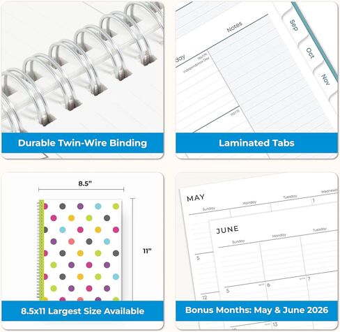 Blue Sky 2026-2027 Weekly and Monthly Academic Year Teacher Lesson Planner Calendar, July 2026 - June 2027, 8.5" x 11", Clear Pocket Cover, Wirebound, Laminated Tabs, Storage Pocket, Dots in Saudi Arabia