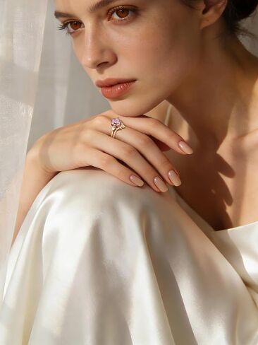 مجموعة خواتم من الياقوت الوردي المكثف 3CT Lab Grown Intense، خاتم من 3 أحجار مع شريط تاج تاج، حلقات قابلة للتكديس مطلية بالذهب عيار 14 قيراط للنساء، هدية مجوهرات خالية من النزاعات مع وعد الذكرى السنوية مع شهادة وصندوق in Saudi Arabia