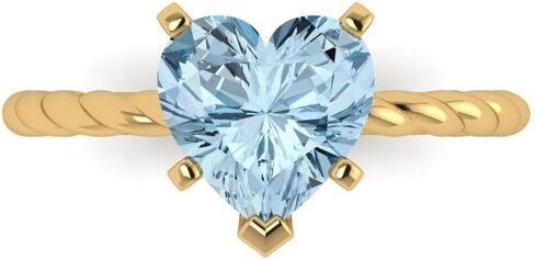 Clara Pucci 14K Solid Gold Engagement Ring for Women | 2 cttw Aquamarine Heart Cut Solitaire | Real Yellow Gold Wedding Ring in Saudi Arabia