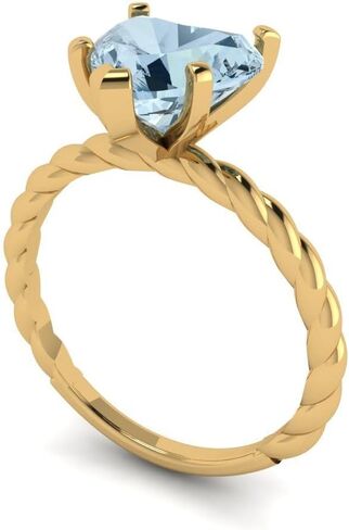 Clara Pucci 14K Solid Gold Engagement Ring for Women | 2 cttw Aquamarine Heart Cut Solitaire | Real Yellow Gold Wedding Ring in Saudi Arabia