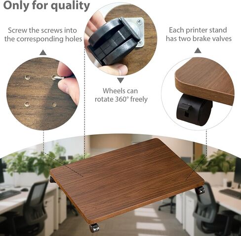 2 قطعة حامل طابعة مكتب تحت المكتب 13.78 × 11.81 بوصة مع 8 عجلات، مجموعتان من الأدوات، حامل زهور طابعة ناسخة متحركة من رف المكتب السفلي للطابعة ناسخة الماسح الضوئي، رف آلة الفاكس (بني) in Kuwait