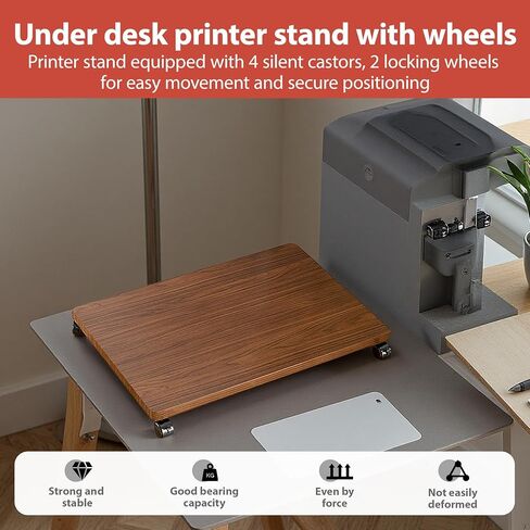 2 قطعة حامل طابعة مكتب تحت المكتب 13.78 × 11.81 بوصة مع 8 عجلات، مجموعتان من الأدوات، حامل زهور طابعة ناسخة متحركة من رف المكتب السفلي للطابعة ناسخة الماسح الضوئي، رف آلة الفاكس (بني) in Kuwait