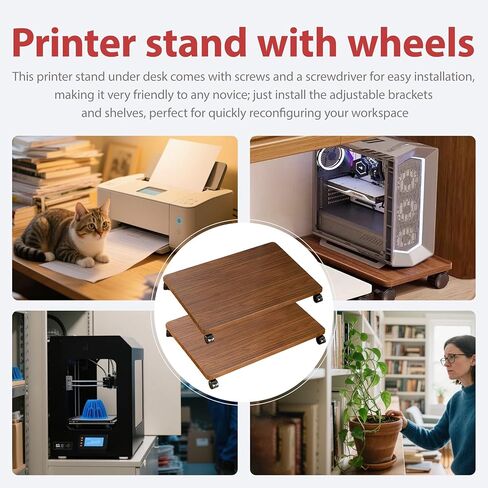 2 قطعة حامل طابعة مكتب تحت المكتب 13.78 × 11.81 بوصة مع 8 عجلات، مجموعتان من الأدوات، حامل زهور طابعة ناسخة متحركة من رف المكتب السفلي للطابعة ناسخة الماسح الضوئي، رف آلة الفاكس (بني) in Kuwait
