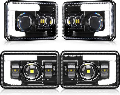 Auxbeam 4X6 Headlights 4PCS With DRL Hi/Lo Beam Dot Approved Replacement H4651 H4652 H4656 H4666 H6545 Headlight Compatible with Kenworth T400 T600 T800 Freightliner Peterbilt Ford Chevy, Black in Saudi Arabia