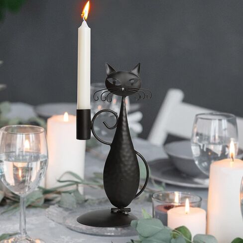 حاملات شمعدان سوداء للقطط للشموع عديمة اللهب، شمعدان ديكور منزلي معدني ريفي للقطط للقطعة المركزية، طاولة الطعام، هدايا الانتقال لمنزل جديد in Kuwait