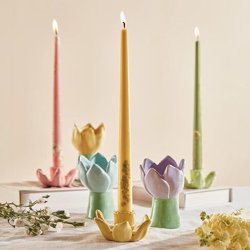 47th & Main Candle Holder for Taper Candle Blossom-Shaped Dolomite Candlestick Candleholder, 4" Dia x 1.5" H, Pink in Saudi Arabia