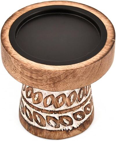 Candlestick Holders Mango Wood Distressed White Finish with Carving Design – Rustic Table Décor for Home, Party & Table Decoration(4" X 4" X 4") in Saudi Arabia