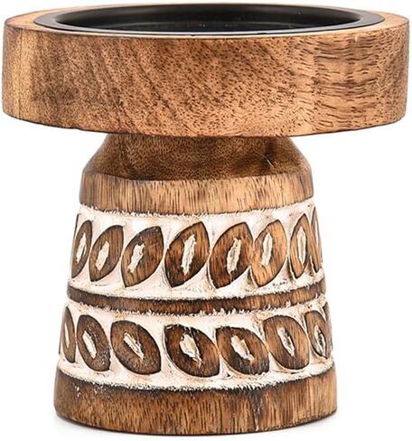 Candlestick Holders Mango Wood Distressed White Finish with Carving Design – Rustic Table Décor for Home, Party & Table Decoration(4" X 4" X 4") in Saudi Arabia