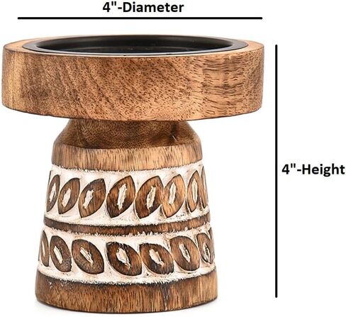 Candlestick Holders Mango Wood Distressed White Finish with Carving Design – Rustic Table Décor for Home, Party & Table Decoration(4" X 4" X 4") in Saudi Arabia