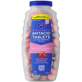 berkley jensen Extra Strength Antacid Tablets Chewable - 750mg Calcium Carbonate Antacids for Heartburn, Acid Indigestion, Upset Stomach Relief - Assorted Berry Flavor - 200 Count (Pack of 1) in Kuwait