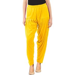 Women's Cotton Spandex Patiala Pants – Stretchable Ethnic Bottom Wear with Pleats for Casual & Traditional Outfits (Golden Yellow) in Kuwait