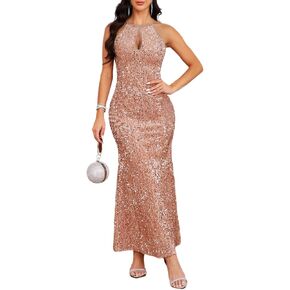 Women's Halter Sequin Bodycon Sleeveless Sparkly Mermaid Cocktail Evening Party Elegant Maxi Dress in Kuwait