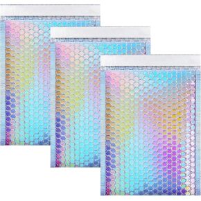 25 Pcs Holographic Bubble Mailers 8.5x12 Inch Poly Padded Envelopes Metallic Waterproof Shipping Bags in Kuwait