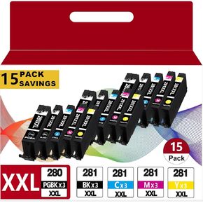 15 pack PGI-280 XXL CLI-281 XXL Ink Cartridges Replacement for Canon 280XL 281XL for TS9521C TS6320 TR8622A TS6220 TR8600 TR8520 TS702A TR8620A TR7520 TS9120 TR8622 TS9520 Printers for 280XXL 281XXL in Kuwait