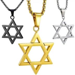 Star Of David Necklace For Men Women, 3 Pack (Gold, Silver, Black), Dainty Pendant Necklace 14k Gold Plated, Stainless Steel Jewish Jewelry, Pendant Necklace Simple Necklaces Everyday Jewelry for Women in Kuwait