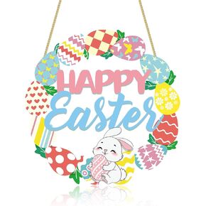 علامة زينة عيد الفصح السعيد، إكليل خشبي على شكل بيضة الأرنب للباب الأمامي، علامات جدارية لتزيين الربيع على شكل أرنب، علامة أرنب مجوفة على شكل زهرة بيضة ترحيبية معلقة (بيضة أرنب) in Kuwait