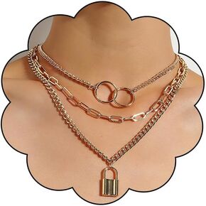 قلادة سلسلة مكتنزة للنساء، قلادة بانك لوك روز آنجل صن دائرية قلادة متعددة الطبقات قابلة للتكديس قلادة عصرية مجوهرات قلادة بسيطة in Kuwait