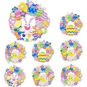 Easter Wreaths for Front Door,8Pcs DIY Artificial Spring Easter Wreath Signs Decorations Outside Indoor Easter Bunny Rabbit Egg Carrot Flowers Foam Wreath with Ribbons for Door Farmhouse Home Wall in Kuwait